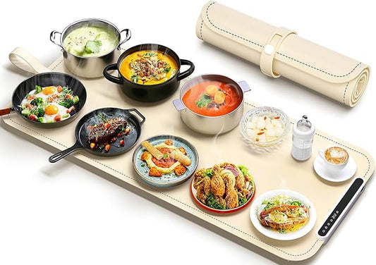 Warming Mat for Food - Electric Warming Tray, Full Surface Rapid Heating Food Warmer Mat with 6 Temperature Settings, Silicone Heating Pad for Party Buffet, Great Gift for Women (Beige, XXL)
