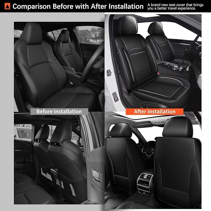 2 Front Car Seat Covers Fit for Nissan Frontier 2009-2024 2025 Ice Silk Leather Breathable Waterproof Automotive Seat Cushion Compatible Airbag (2 Seats & Black)