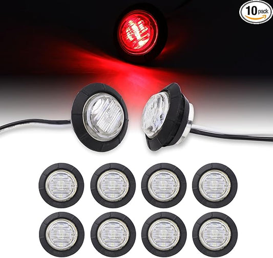 1-1/4 Inch Clear Lens Red LED Clearance Side Marker Lights 6 LED Bullet Marker Trailer Lights Universal Fit RV Truck Pickup Van Peterbilts Style 12V DC (10 Pcs)