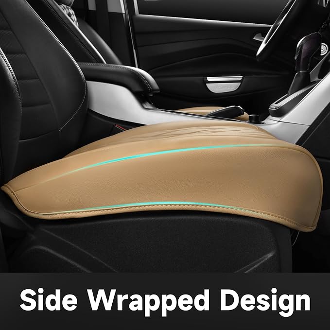 CAR Pass 2 Pack Front Car Seat Covers, Bottom Seat Covers Full Wrapped with Storage Pocket, Anti Slip Car Seat Protectors, Waterproof Seat Cushion Pad Universal Fit Sedan SUV Truck, Dark Beige