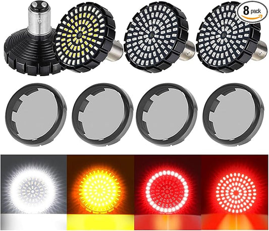 1157 LED Turn Signals, 81 LED Front Rear Blinkers Combo Bulbs 2" Bullet Housing w/4 Smoked Lenses Compatible with Harley Davidson Sportster Street Glide Road Glide Electra Glide Dyna