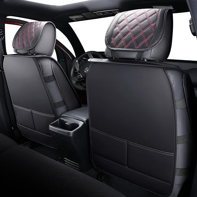 Aierxuan Toyota Tacoma Seat Covers Custom Fit 2005-2025 TRD Pro Army Green Trail Edition SR Double Cab Pickup Truck Waterproof Leather Front Car Cushions 2 PCS Front Black-Red