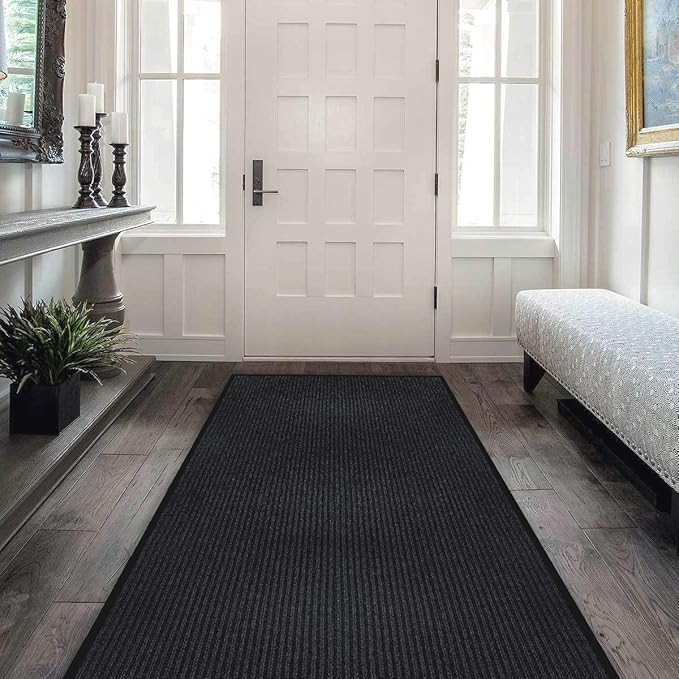 MaxMat® Commercial Grade Entry Mat - Heavy Duty, Large Sizes, Indoor/Outdoor, Waterproof, Low-Profile Door Mat (3 x 10 Feet, Black, MXM-RIB0310BK)
