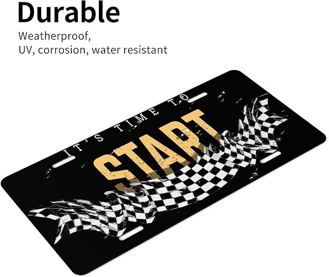 Front License Plate Checkered Flag Vanity Plates Aluminum Metal Decorative Car Tag Racing Novelty License Plate Cover for Men Women ‎6 * 12 in (4 Holes)