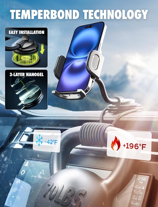 Bracketron Cell Phone Holders for Your Car, 7.5" Flexible Gooseneck Phone Holder for Car Dashboard & Windshield, One-Hand Release TripGrip 2.0 Car Phone Holder Mount Compatible with iPhone and Samsung