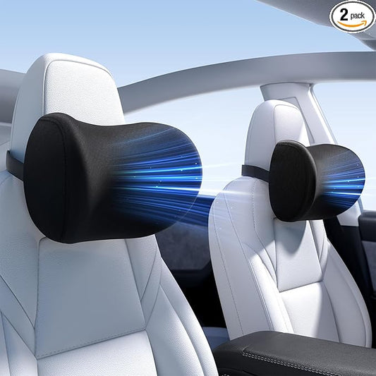Wigoo 2025 Upgrade Car Neck Pillow [No More Pressure, Odorless] Soft Car Headrest Pillow with Adjustable Strap Removable Cover 100% Memory Foam, Fits All Vehicles (Black 2-Pack)