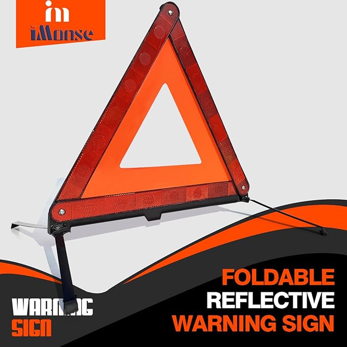 Warning Safety Triangle Kit, Emergency Roadside Warning Reflective Triangle 2 Packs with 1 LED Road Flare Light, Foldable with Storage Case for Roadside Breakdowns Emergencies