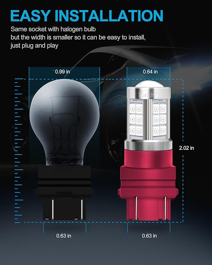 Yorkim 3157 LED Bulb Red 3157 led brake light bulb, 3157a led bulb 3156 led red lights 3056 3057 4157 bulb led 3157 Replacement Lamp for Stop Lights Brake Lights Tail Light Bulbs, pack of 2