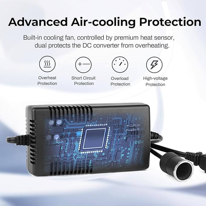 RoyPow AC to DC Converter, 120W (Max 150W) 120V/110V to 12V/10A Cigarette Lighter Socket AC/DC Adapter, 120V/110V to 12V Converter, Power Supply for Inflator, Car Refrigerator, Car Vacuum Cleaner