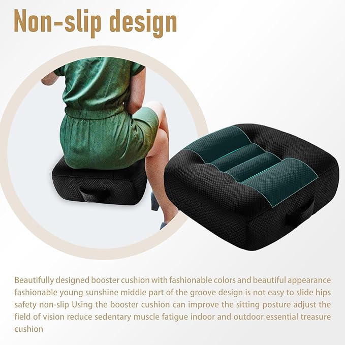 15.7x15.7x4.7 Inches Adjustable Thicknes Car Booster Seat Cushion Office boosr seat Cushion，Nylon Mesh & PP Memory Foam, Height-Adjustable for Driving, Office, Yoga, and Outdoor Use - Black
