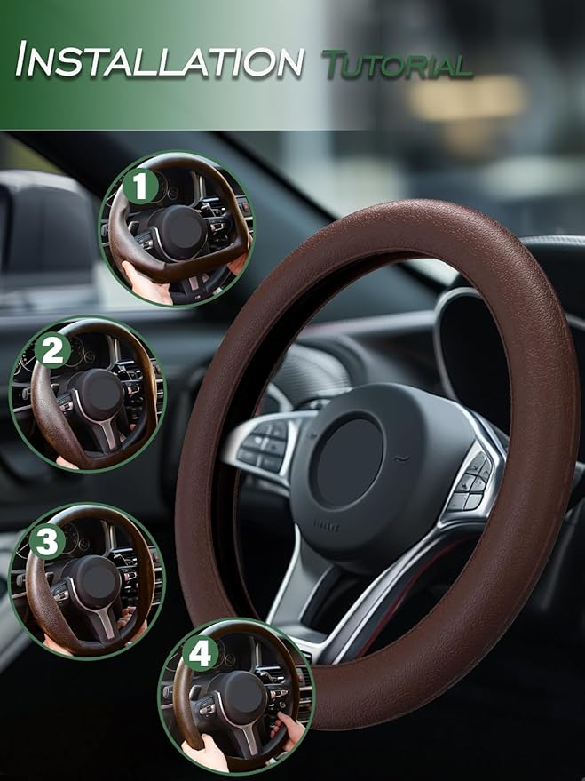 LRITER Car Steering Wheel Cover, Non-Slip Silicone Material, Multiple Color Choices, Universal Auto Parts Steering Wheel Cover, Suitable for Most Cars (Coffee)