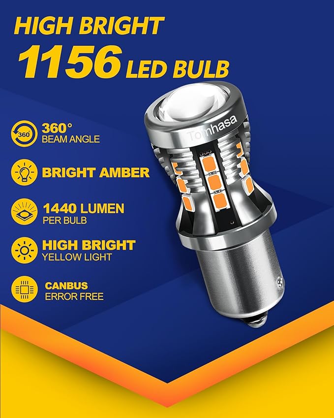 1156 LED Bulbs for Turn Signal Light, Amber Yellow 1141 1003 7506 BA15S LED Replacement Bulbs for Front Rear Turn Signal Light Blinker、Side Marker Lights, Pack of 2