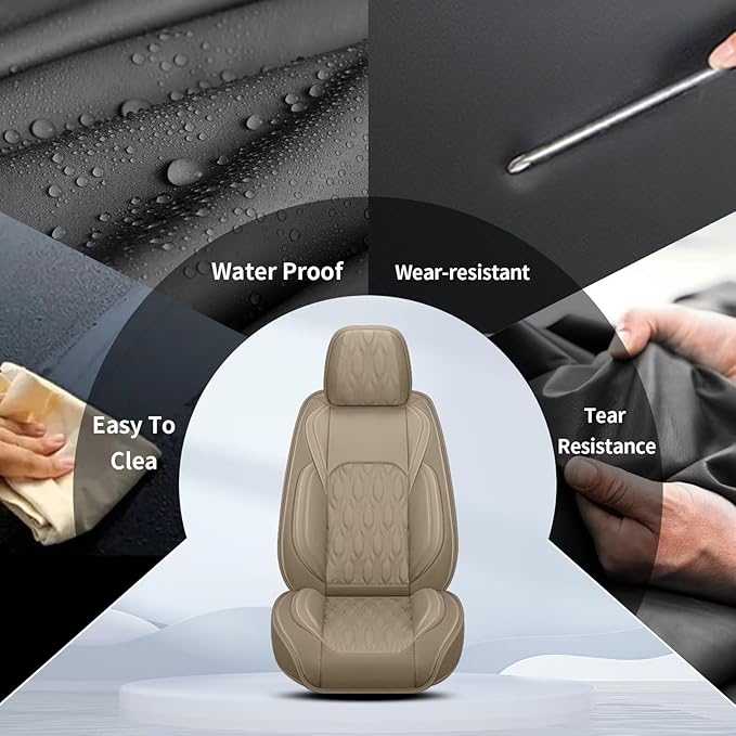 Car Seat Covers Fit for Nissan Frontier 2009-2023 2024 2025: Full Set 5 Seats Faux Leather Automotive Seat Covers Waterproof Business Vehicle Seat Cushion Protector （5 Seat, Beige）