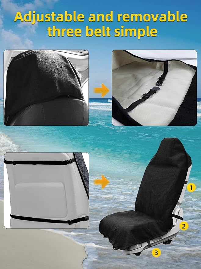 ZIMABLUE Terry Cloth seat Cover Universal Waterproof Car Sport Towel Seat Cushion Non-Slip Sweat-Absorbent Towel Cloth Suitable for All Seasons Waterproof Beach Seat Cover Washable