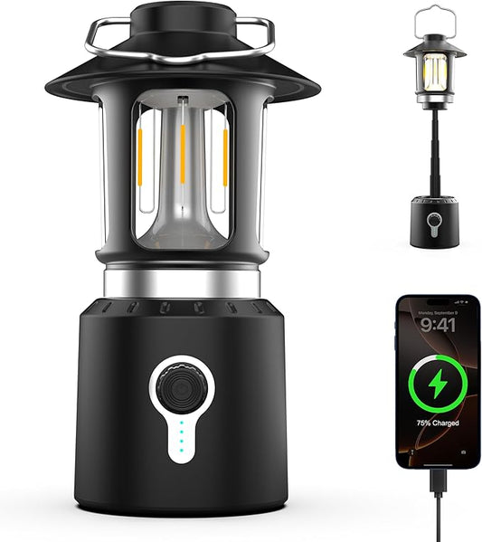 LED Camping Lantern Rechargeable, 8000mAh Telescopic Camping Lights with 3 Light Modes, Waterproof & Impact-Resistant Tent Lights, Lantern Flashlight for Power Outages, Emergency, Hiking, Hurricane