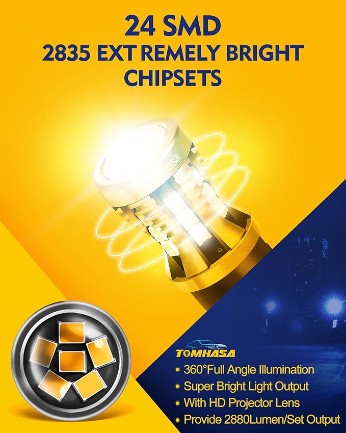 1156 LED Bulbs for Turn Signal Light, Amber Yellow 1141 1003 7506 BA15S LED Replacement Bulbs for Front Rear Turn Signal Light Blinker、Side Marker Lights, Pack of 2