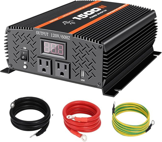 1500 Watt car Power Inverter 12V to 110V/120V for RV car Truck semi Truck Vehicles Camping with LCD Display 1500W