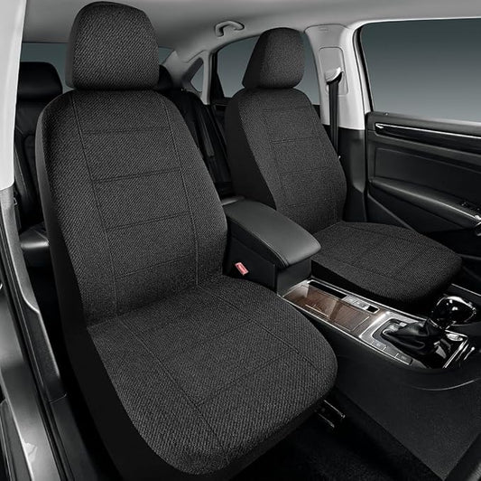 Road Comforts Car Seat Covers for Front Seat, Low Back Heavy Duty Breathable Flax Seat Protector, Airbag, Not Seat Belt Compatible, Washable Seat Cover Fits for Most Cars, Trucks, SUVs, Vans Black