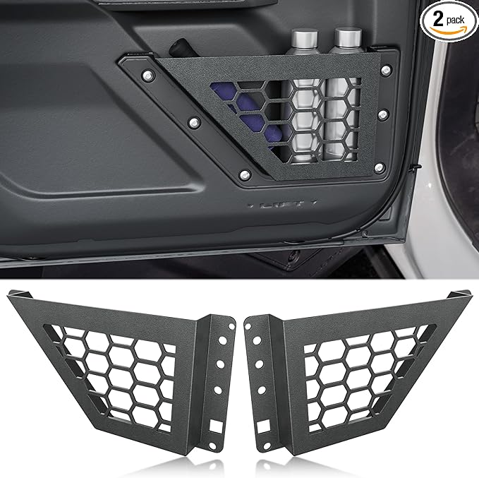 Front Door Storage Pockets Box Compatible with Ford Bronco 2021 2022 2023 2024 2025, Cup Holder Door Side Organizer Molle Panels Expansion Interior Accessories (2/4 Doors, Black, 2 PCS)