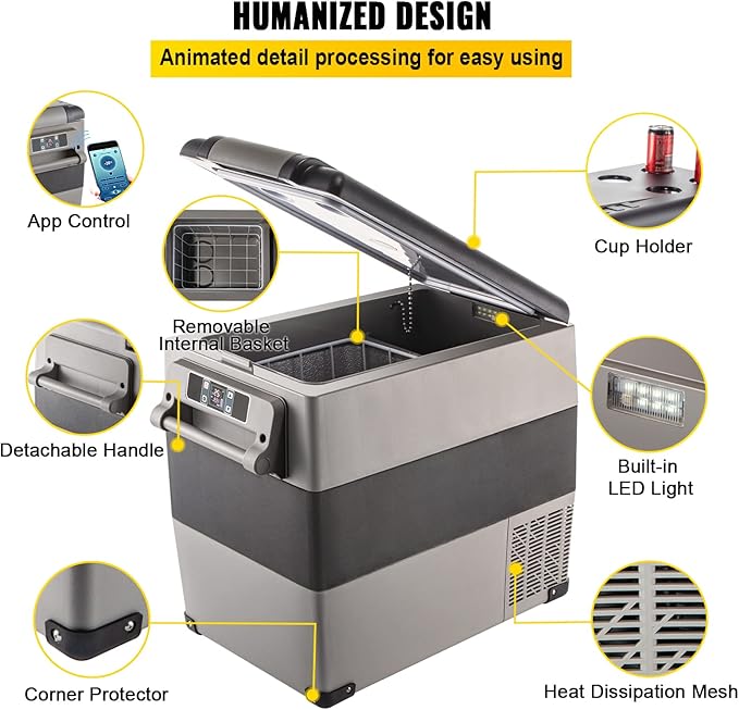 VEVOR CF55 12 Volt 58 Qt Refrigerator, Dual Zone Portable Compressor 12/24V DC and 110-240V AC, Freezer Fridge Cooler, for Car, Truck RV, Camping and Home Use, Black+Gray