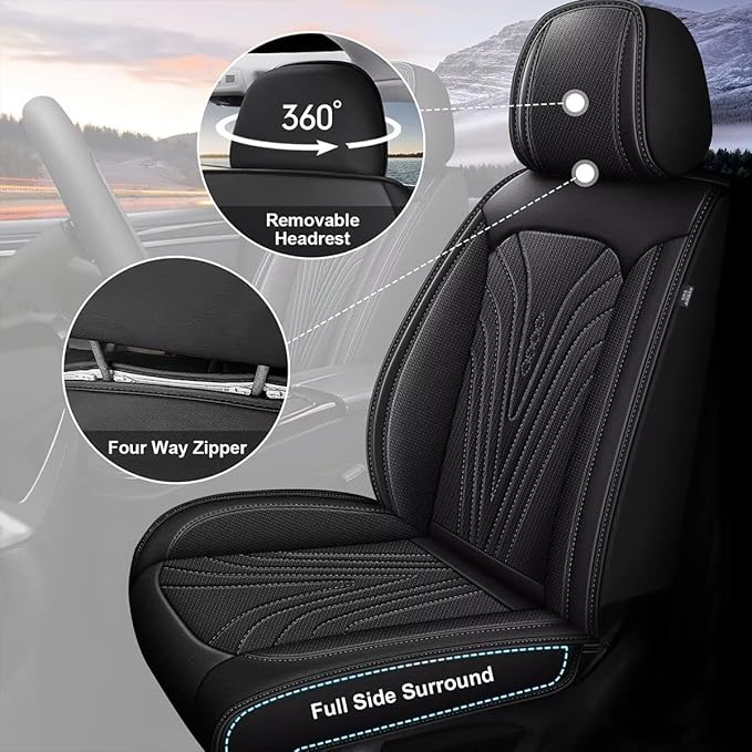 2 Front Car Seat Cover Fit for Nissan Frontier 2009-2023 2024 2025 Faux Leather Breathable Waterproof Frontier Seat Covers Automotive Cushion Protector Compatible Airbag (2 Seats & Black)