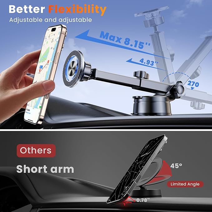 for MagSafe Magnetic Phone Holder for Car [2025 Upgraded Strongest Magnet] Car Mount Cell Stand for Dashboard Windshield Vent Compatible with iPhone 16/15/14/13/12/11 Android etc-Black