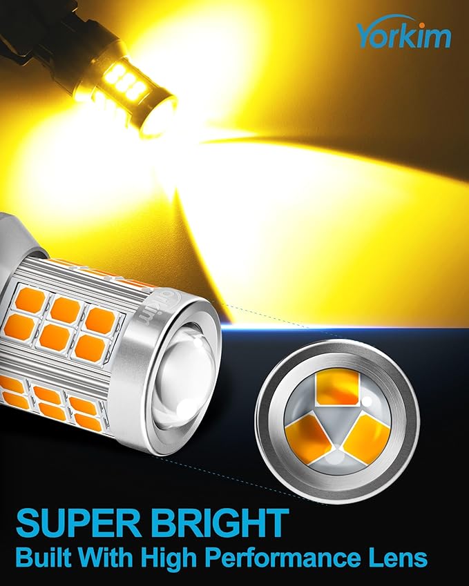 Yorkim 7443 led bulb amber, 7440 led bulb amber 7444na 7440 led with Projector Replacement for automotive Turn Signal Blinker Lights Side Marker Lights, Amber Yellow, pack of 2