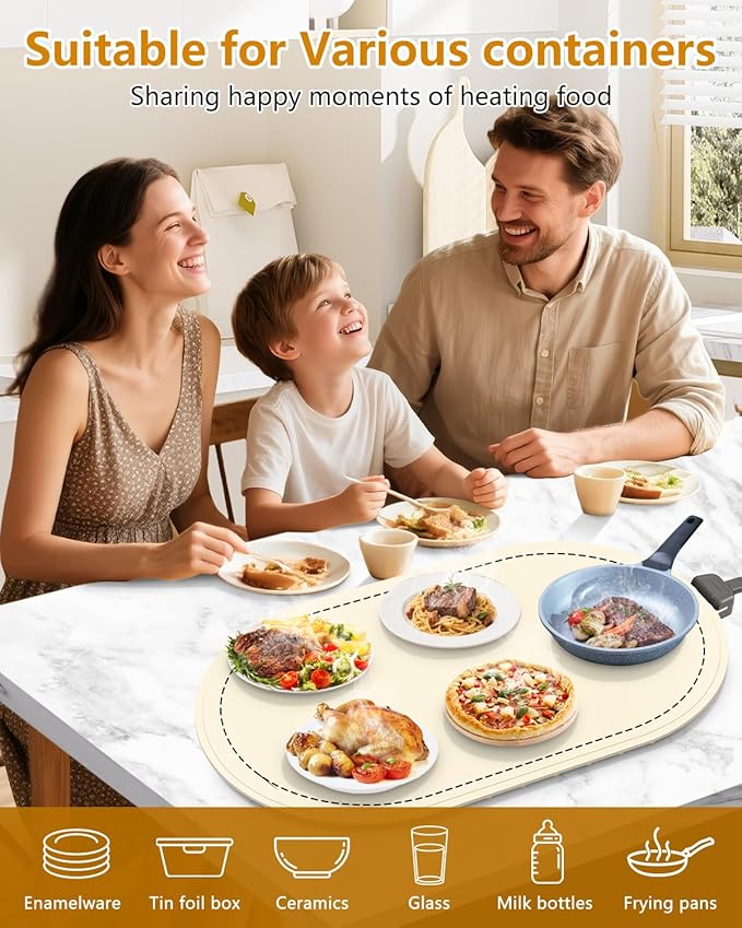 Warming Mat for Food with Adjustable Temperature Timer,10S Fast Heating Silicone Food Warmers for Parties Buffet and Home Daily,Food Warming Mat with Insulating Pad Raised Feet Protects Table