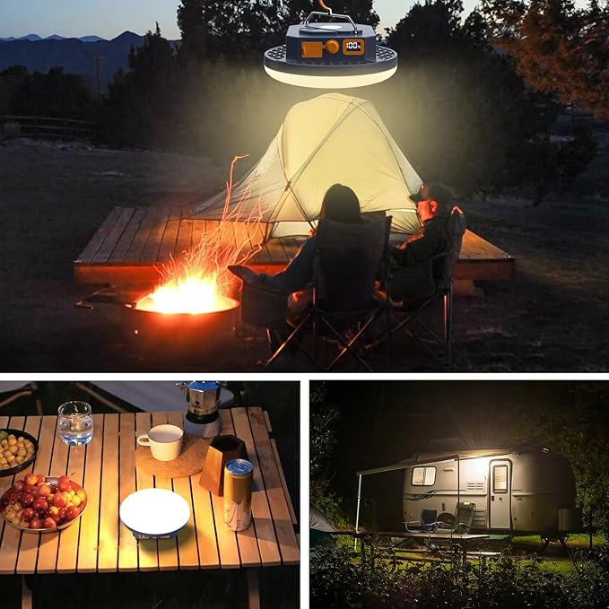 2pcs 10000mAh Rechargeable Camping Light Brightness Stepless Dimming, IP45 Waterproof Tent Light Power Failure (Warm)