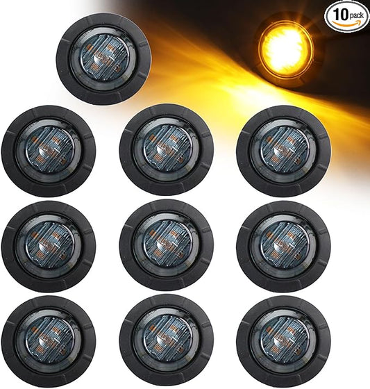 10 Pcs of 1-1/4 Inch with 6 LED Mount Smoked Lens Amber Clearance Side Marker Lights Bullet Marker Trailer Lights Universal 12V DC Vehicles RV Truck Pickup Van Boat Mack