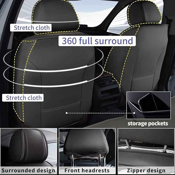 2 Front Car Seat Covers Fit for Nissan Frontier 2009-2024 2025 Ice Silk Leather Breathable Waterproof Automotive Seat Cushion Compatible Airbag (5 Seats&Red Line)