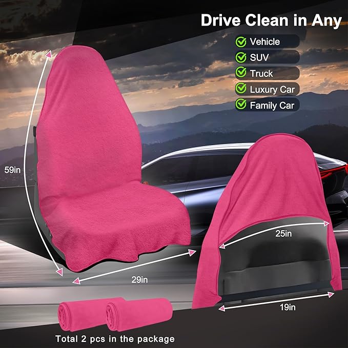 Car Seat Towel Cover, Universal Front Seat Protector for Cars, SUVs and Trucks, Sweat Towel Car Seat Cover for Gym, Yoga, Swimming, Pets and Family Travel, Dark Pink, 2 Pack