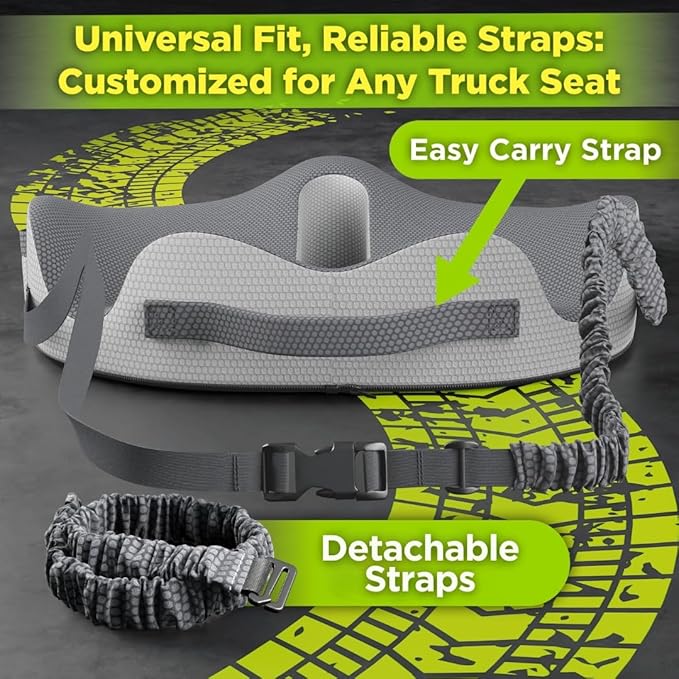 XL Truck Seat Cushion for Truck Driver Seat Cushion - Upgraded Back Support, CertiPUR-US® Certified - Thick Memory Foam, Pain Relief for Hours of Driving, Trucker Approved Big Rig - Gray