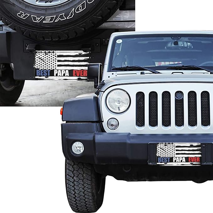 Front License Plate Father's Day Best Papa Ever Vanity Plates Aluminum Metal Decorative Car Tag American Flag Novelty License Plate Cover for Men Women ‎6 * 12 in (4 Holes)