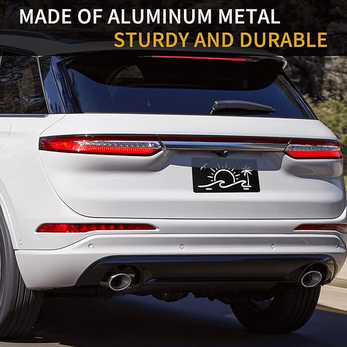 Front License Plate Sunset Palm Tree Seagull Vanity Plates Aluminum Metal Decorative Car Tag Novelty License Plate Cover for Men Women ‎6 * 12 in (4 Holes)