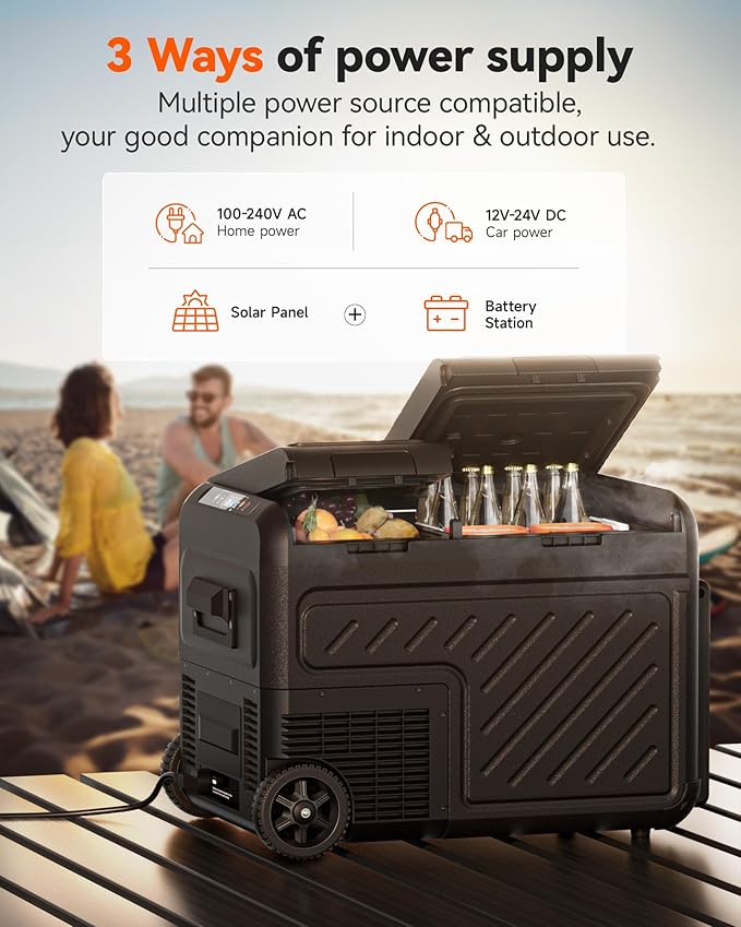 WOLFBOX 12V Car Refrigerator, 58 Quart Dual Zone Car Fridge, Portable Freezer(-8℉~68℉) with 12/24V DC 100/240V AC, APP Control Electric Cooler for Car, RV, Camping, Travel and Home Use