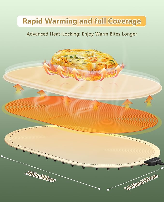 Warming Mat for Food Extra Large,Temperature Adjustable Food Warmers for Parties Buffet with Timer,Silicone Food warming trays with Heat Proof Base,Roll Up Food Heating Mat for Home & Travel(Beige)