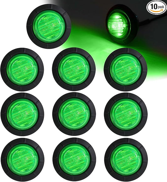 10 Pcs of 1-1/4 Inch Green Lights with 6 LEDs Mount Clearance Side Marker Lamp Bullet Marker Trailer Lights Universal 12V DC Vehicles RV Truck Pickup Van Boat Mack