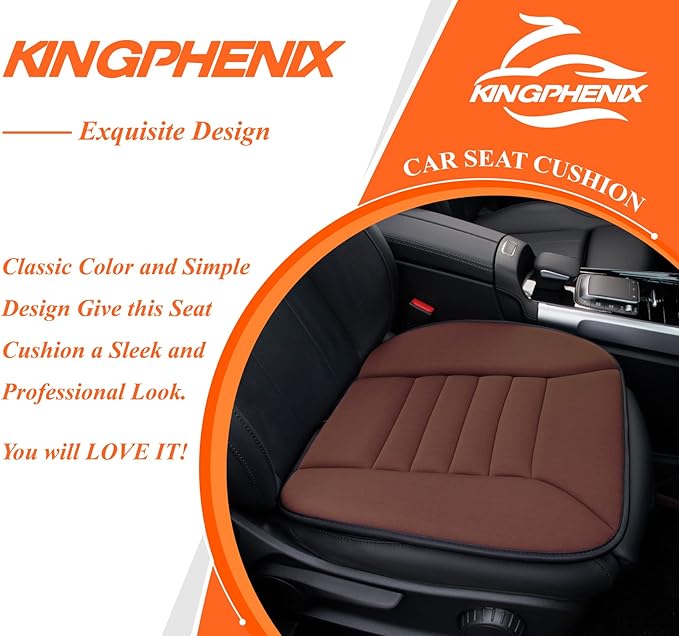 kingphenix Car Seat Cushion with 1.2inch Comfort Memory Foam, Seat Cushion for Car and Office Chair (Brown)