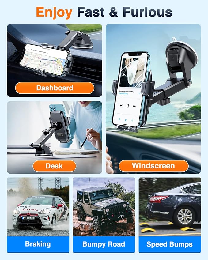 VANMASS True Upgrade [Top Military-Grade] Phone Holders for Your Car [Strongest Suction & Clip] Cell Phone Mount Dashboard Windshield Vent Stand Cradle for iPhone 16 Pro Max 15 14 13 Android, Blue
