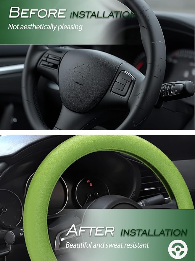 LRITER Car Steering Wheel Cover, Non-Slip Silicone Material, Multiple Color Choices, Universal Auto Parts Steering Wheel Cover, Suitable for Most Cars (Green)