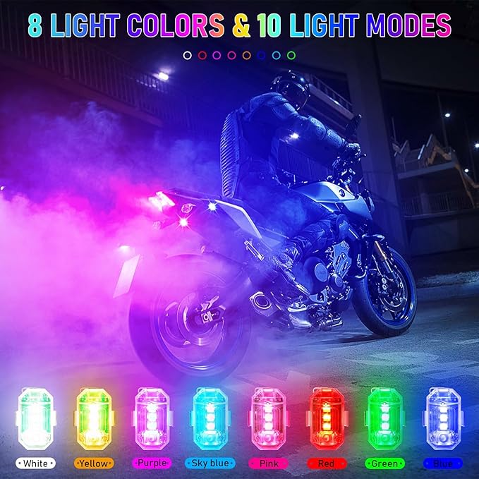 Wireless LED Lights for Car,Wireless Rock Lights with 8 Colors 10 Modes,Rechargeable LED Strobe Warning Light with Remote Control for Motorcycle,Bicycles,Drone,e-Scooter, Boats, Camping