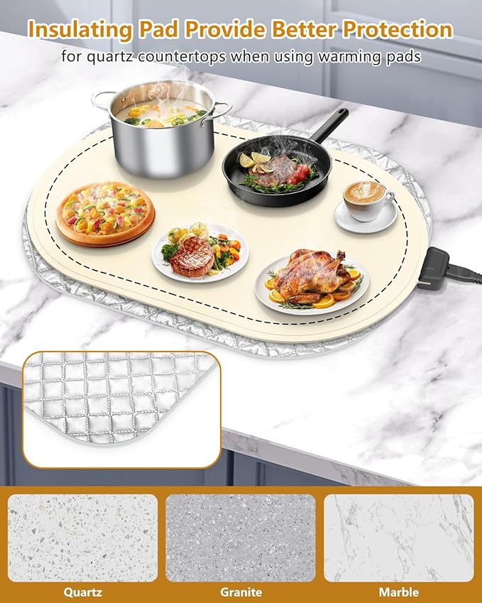 Warming Mat for Food with Adjustable Temperature Timer,10S Fast Heating Silicone Food Warmers for Parties Buffet and Home Daily,Food Warming Mat with Insulating Pad Raised Feet Protects Table