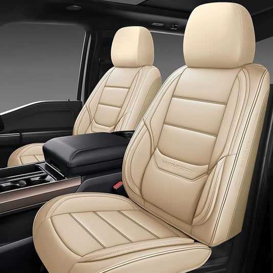 NS YOLO Leather Car Seat Covers Front Pair,Universal Fit for Most Cars,SUVs and Sedans,Waterproof Luxury Leatherette Cushions, 2 Car Seat Protectors (Beige, Front Pair-2 Seats(Driver and Passenger))
