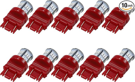 10 Packs LED Light Bulbs Super Bright 3157 3156 3057 4057 4157 for Cars 12V Non-Polarity 39-SMD LED Chipsets with Projector for Turn Signal Lights Taillights Replacement(Red)