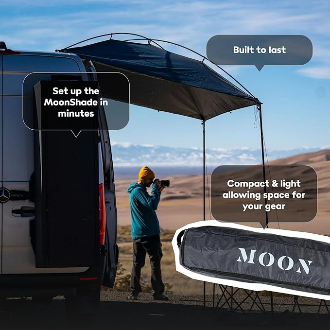 MoonShade Portable Vehicle Awning, Large 9' x 7' Shade Coverage, Lightweight Durable Car Canopy Suitable for Trucks SUVs Vans Campers and More (Shadow Blue)