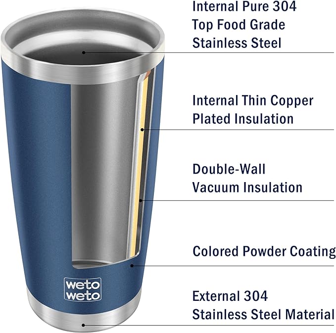 WETOWETO 20oz Tumbler, Stainless Steel Vacuum Insulated Coffee Travel Mug, Double Wall Powder Coated Insulated Coffee Mug Travel Mug with Lid Thermal Cup for Outdoor, Navy Blue, 6 Pack
