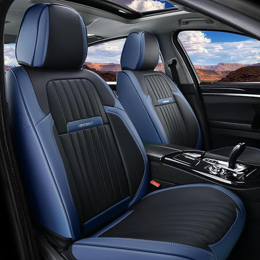 Coverado Car Seat Covers Front, Seat Covers for Cars, Waterproof 2-Pack Car Seat Cushions, Leather Carseat Seat Protectors, Universal Seat Covers Fit for Most Sedans SUV Pick-up Trucks(Blue&Black)