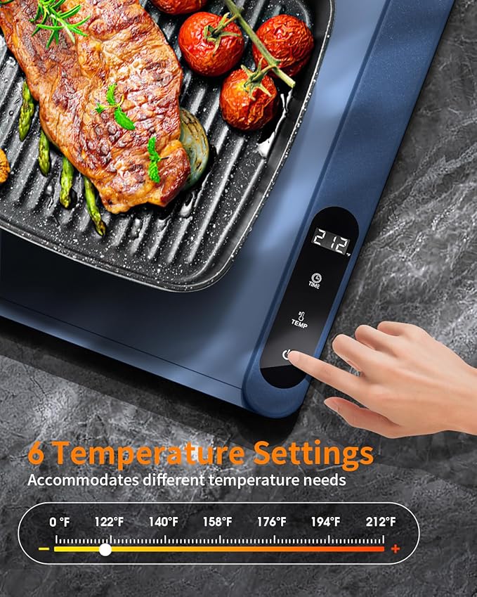 Electric Warming Tray, Food Warming Mat with 6 Level Temperature Settings & 6 Hours Timer, Graphene Full Surface Rapid Heating, Auto Shut-Off, Roll Up Food Warmers for Countertop, Parties