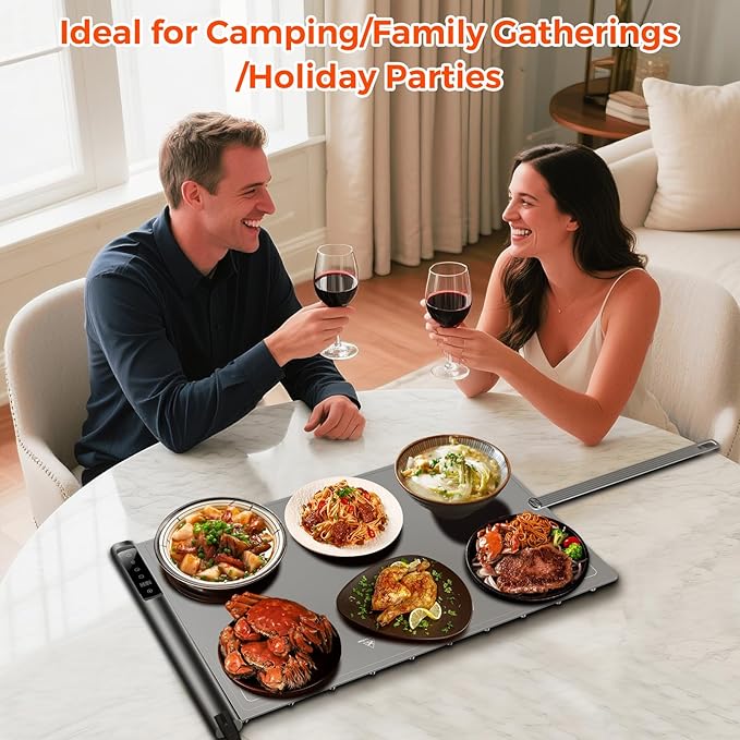 Warming Mat for Food,Silicone Electric Warming Tray for Buffets Party and Home,10s Fast Full Surface Food Heating pad,Portable Design for Daily Use,8 Temperture Settings & 1-6h Timer (Dark Grey)